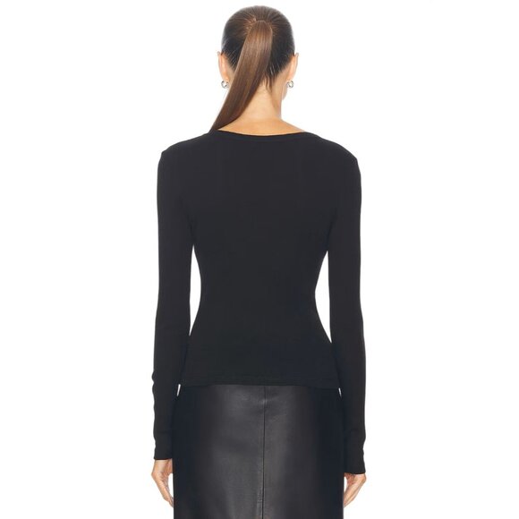 St. Agni Organic Cotton Soft Rib Long Sleeve Top in Black X-Small New Womens - Picture 3 of 12